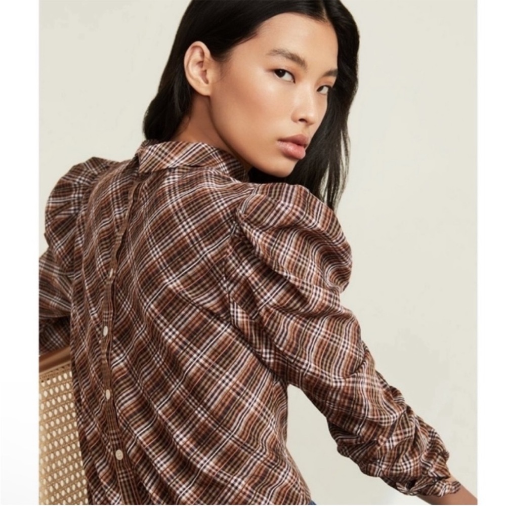 Veronica Beard Brown Plaid Blouse